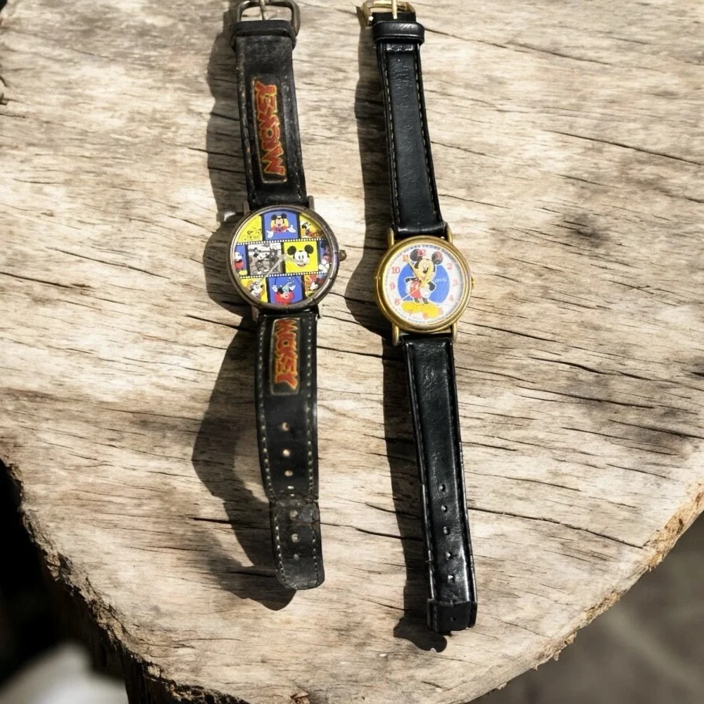Vintage Disney Character Watches with Black Straps